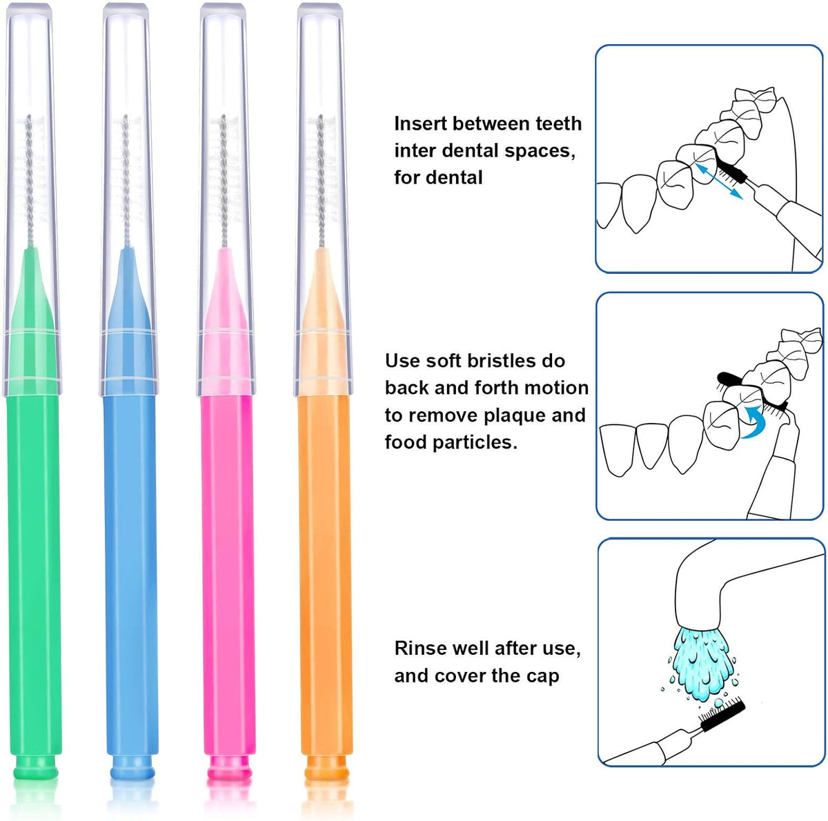 Patelai 100 Pcs Braces Dental Brushes,Bright Colors,Multiple Sizes | Interdental Toothpick Bristle Dental Picks for Cleaner Tooth Flossing Head Oral Hygiene Flosser Toothpick Cleaners Tooth Tool