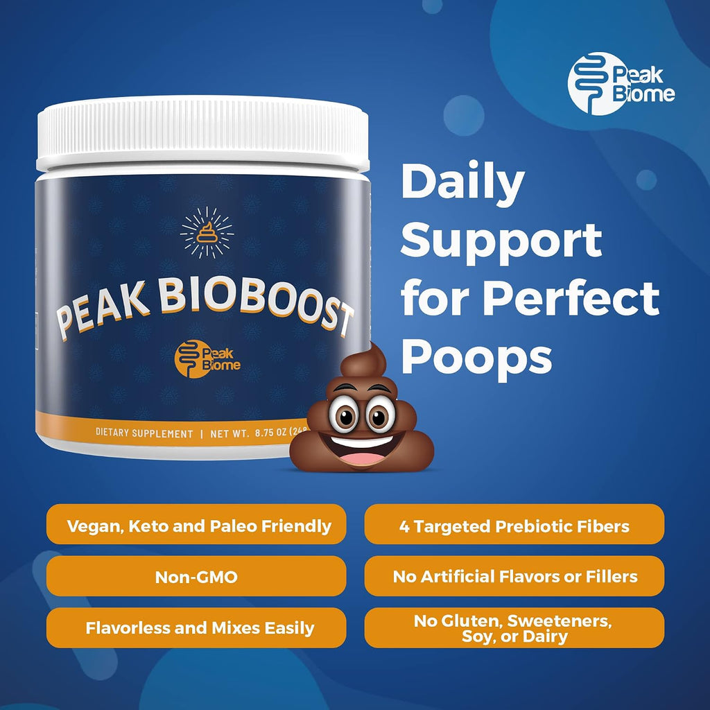 Peak BioBoost - Prebiotic Fiber Supplement for Gut Health - Easy to Dissolve Unflavored Fiber Powder - Non-GMO - No Gluten, Soy or Dairy - 6-Month Supply - 180 Servings, 6 Packs