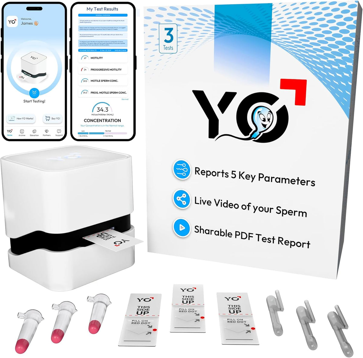 YO Home Test | #1 FDA Cleared Home Semen Analysis | Tests Concentration, Motility, Progressive Motility, and More with 97% Accuracy | No Mail-in or Lab Visit | Includes 3 Tests