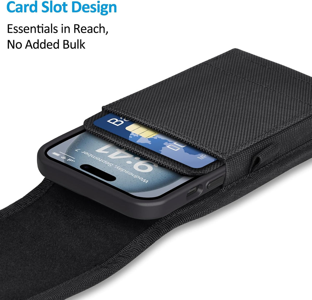 Cell Phone Holster with Card Holder Pouch Belt Clip Men for iPhone 17 Air 16 15 14 13 12 11 Pro Max Plus Samsung Galaxy S25 S24 S23 S22 Plus FE, L-Black