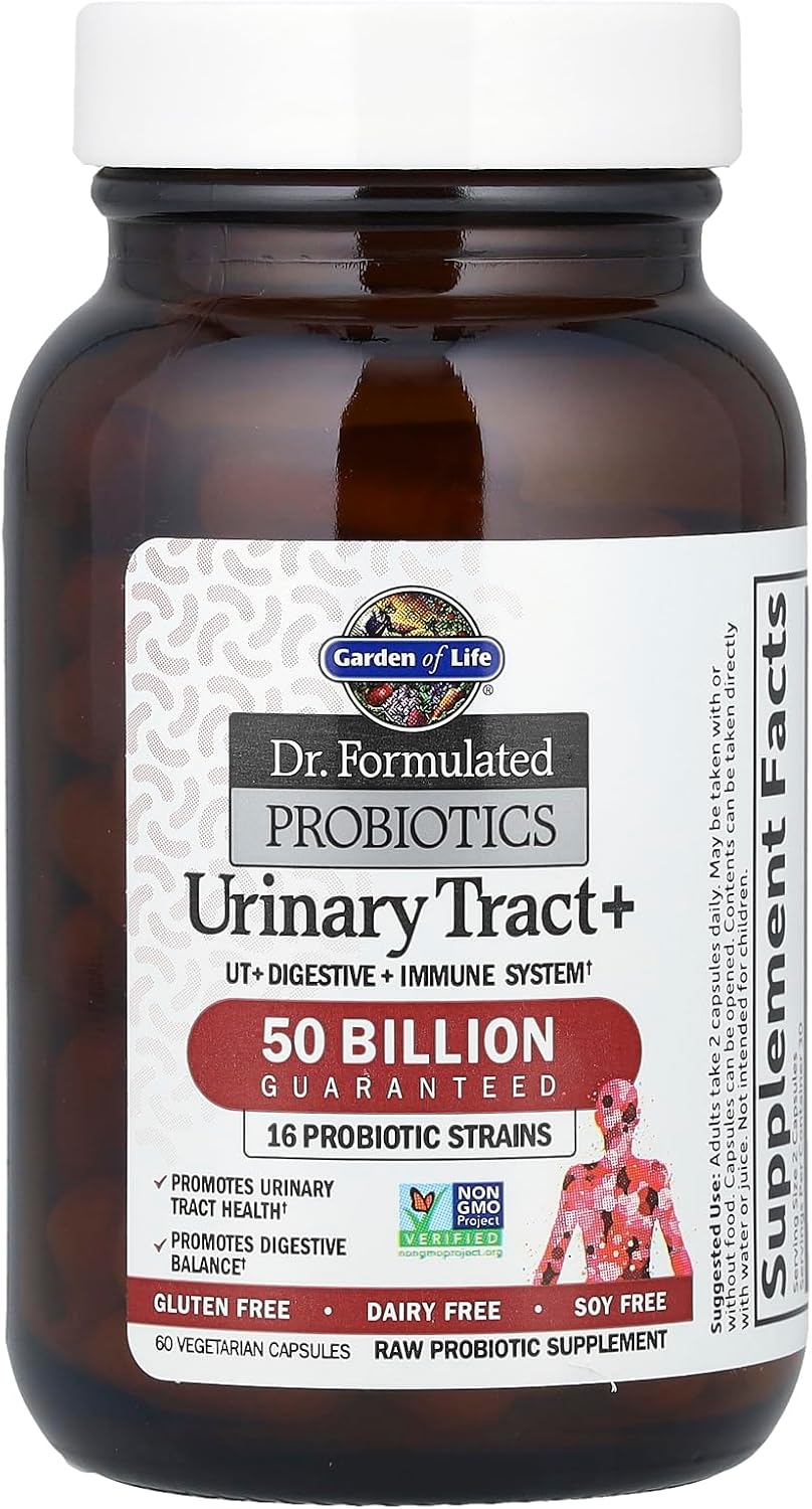 Garden of Life - Dr. Formulated Probiotics Urinary Tract+ - Acidophilus Probiotic Supports Urinary Tract Health, Digestive Balance - Gluten, Dairy, and Soy-Free - 60 Vegetarian Capsules (Shipped Cold)