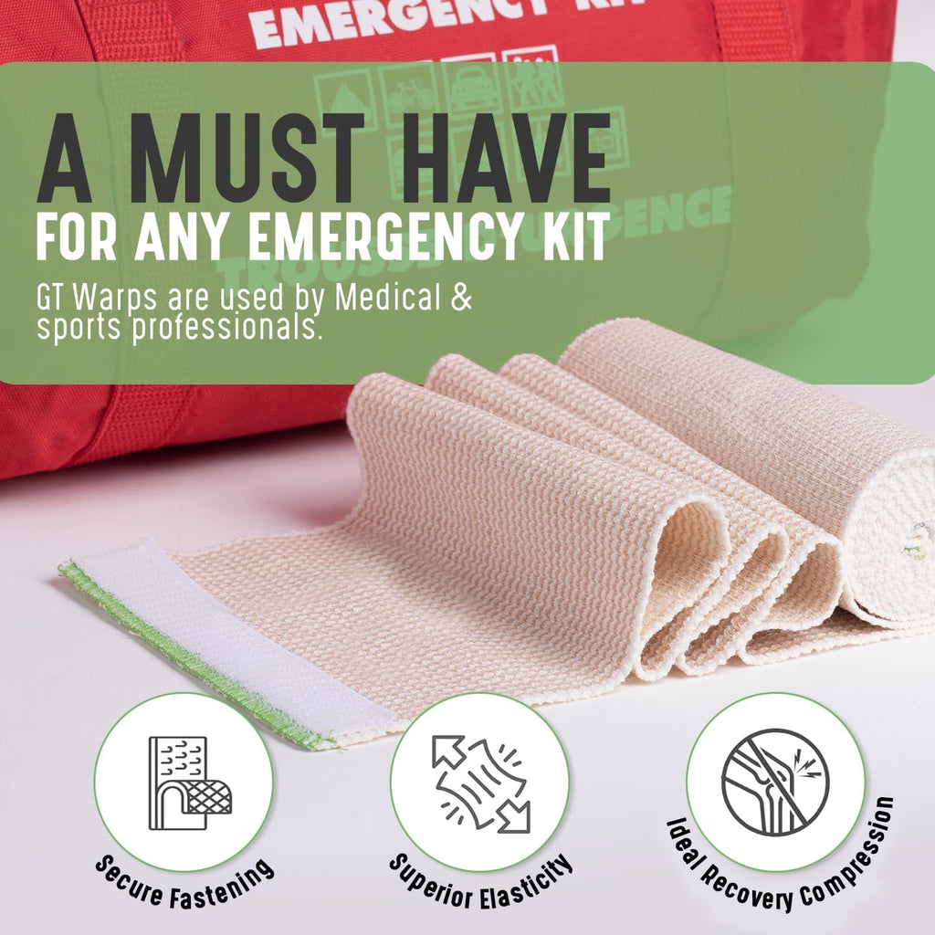 Premium Elastic Bandage Wrap (6" 4 Pack) - Hook & Loop Fasteners at Both Ends - Latex Free Hypoallergenic Compression Roll - Reusable Bandages for Waist, Legs, Elbow & Knee Wrap