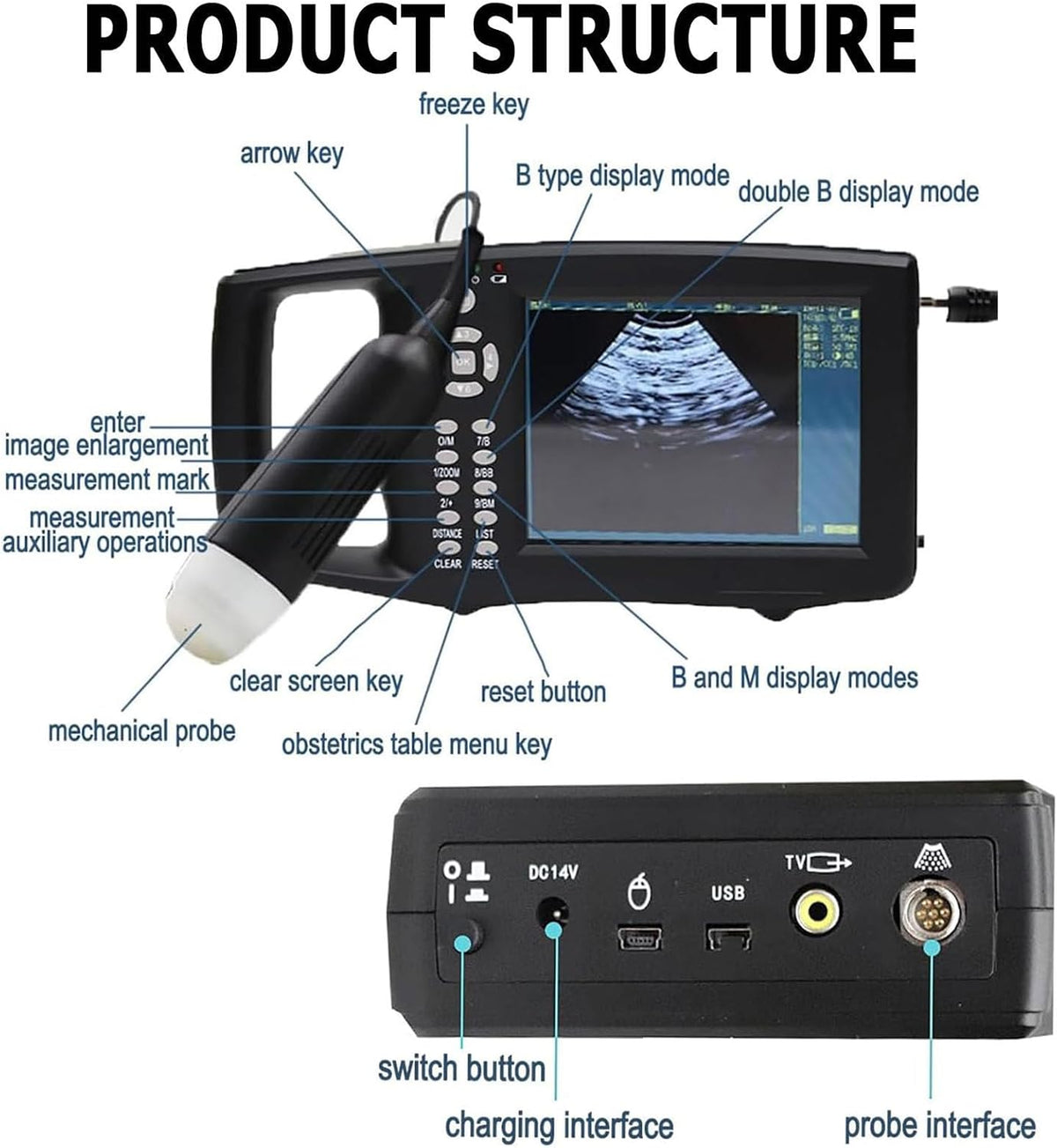 Kit Scanner Veterinario Ad Ultrasuoni,Macchina Portatile HD per Test I Gravidanza,con 3,5 MHz Sonda Meccanica per Suini E Pecore,Ideale per Test Gravidanza Su Animali