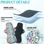 4PCS Overnight Pads 13.5inch Reusable Pads Menstrual Heavy Flow, Washable Cloth Pad with 1 Zipper Bag