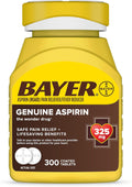Bayer Genuine Aspirin 325 mg, Coated Tablets for Headache Relief, Multi-Symptom Pain Reliever and Fever Reducer, Pain Relief Tablets for Tooth and Muscle Pain, Backache, 300 Ct