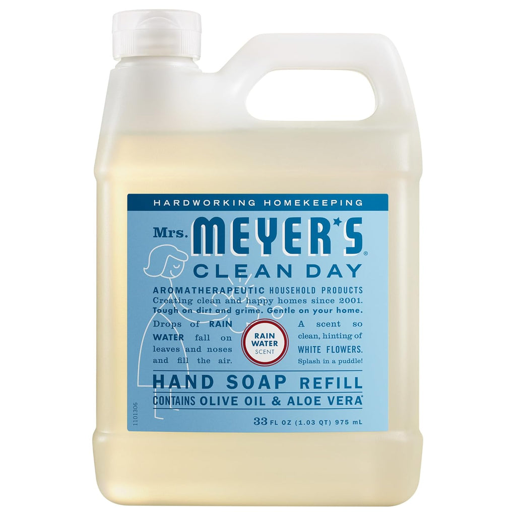 MRS. MEYER'S CLEAN DAY Hand Soap Refill, Rain Water Scent, 33 Fl Oz Bottle