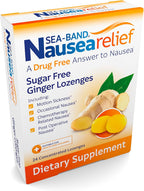 Sea-Band Sugar Free Ginger Travel Lozenges for Motion Sickness 24 Pieces | Morning sickness relief, drug free, HSA/FSA approved, 24 lozenges, sugar free