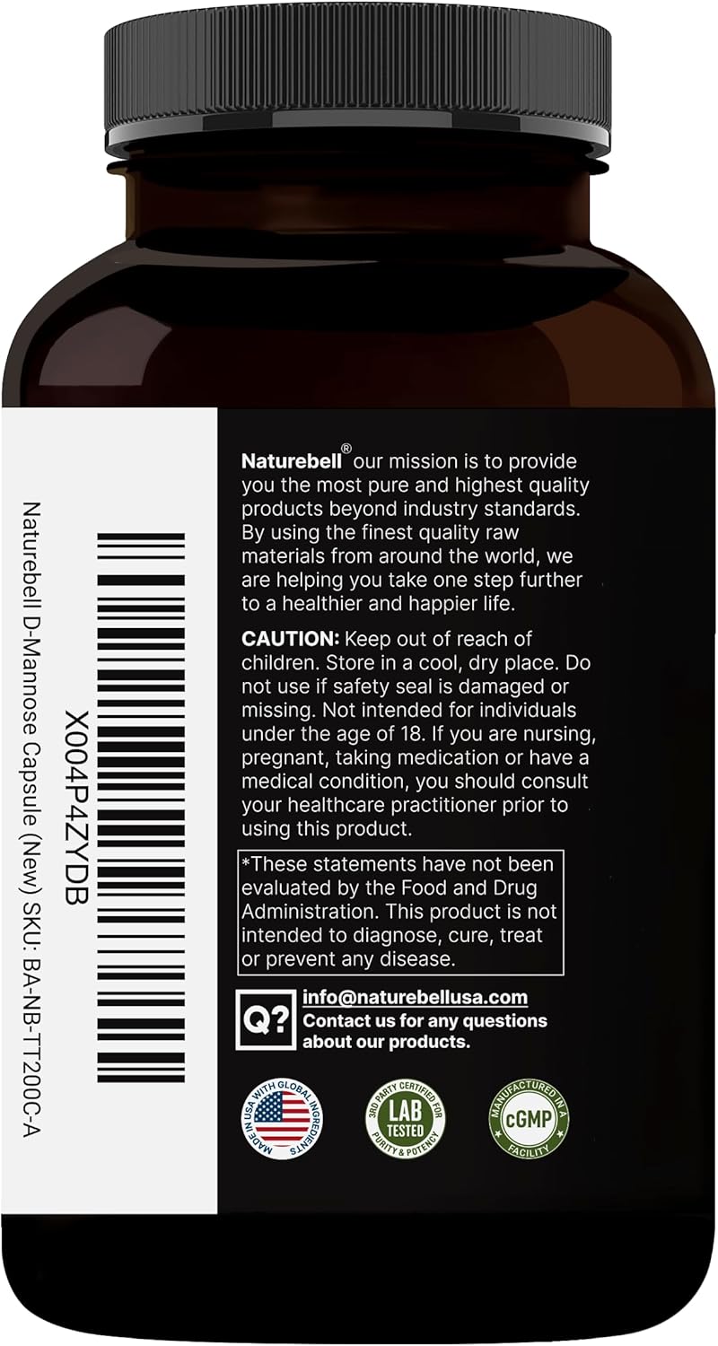 Double Strength D-Mannose with Cranberry Pills, 1000mg Per Serving, 200 Capsules, 2 in 1 Formula, Flush Impurities, Supports Urinary Tract Cleanse in Women and Prostate Health in Men