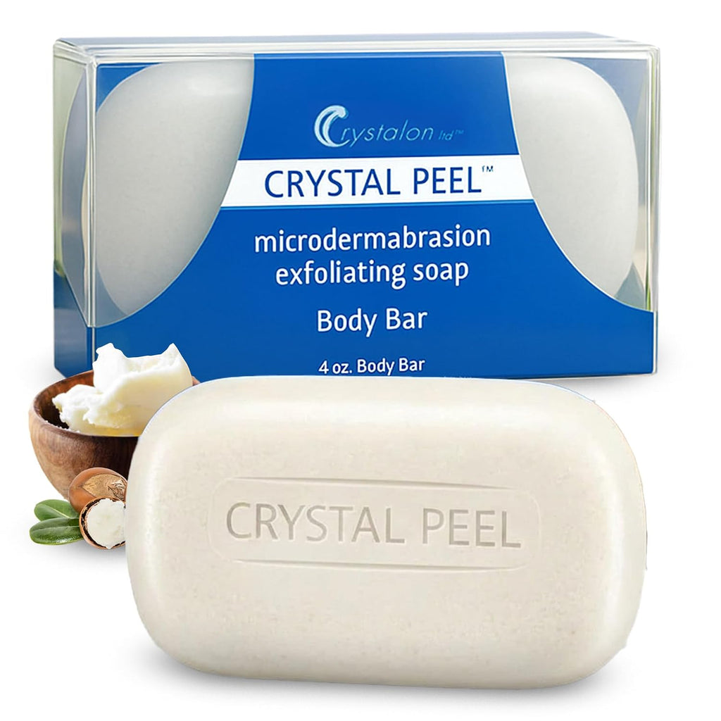 Exfoliating Bar Soap for Men & Women, Crystal Peel Luxury Microdermabrasion Hydrating & Exfoliating Body Soap Bar, Solid Magnesium Mineral Scrub for Buffing Away Dirt & Oil Smooths Skin Lemongrass 4oz