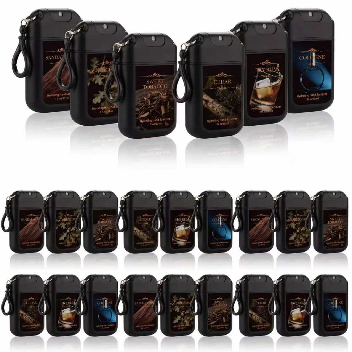 24 Pcs Power Mist Hand Sanitizer Spray with Keychain Bulk Travel Size Hydrating Hand Sanitizer Pocket 1 Fl. oz Black Spray Bottle for Men Daily Use Friend Nurse Teacher Coworker Office Gifts