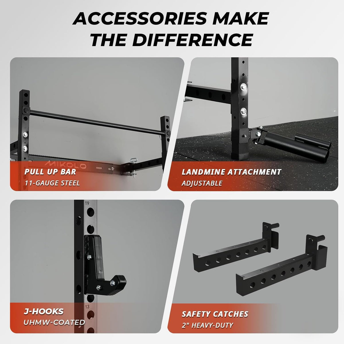 Mikolo 2" x 2" Folding Wall Mounted Squat Rack, 1000 Pounds Capacity Power Rack with Pull Up Bar, J Hooks and Other Attachments, Space-Saving Home Gym