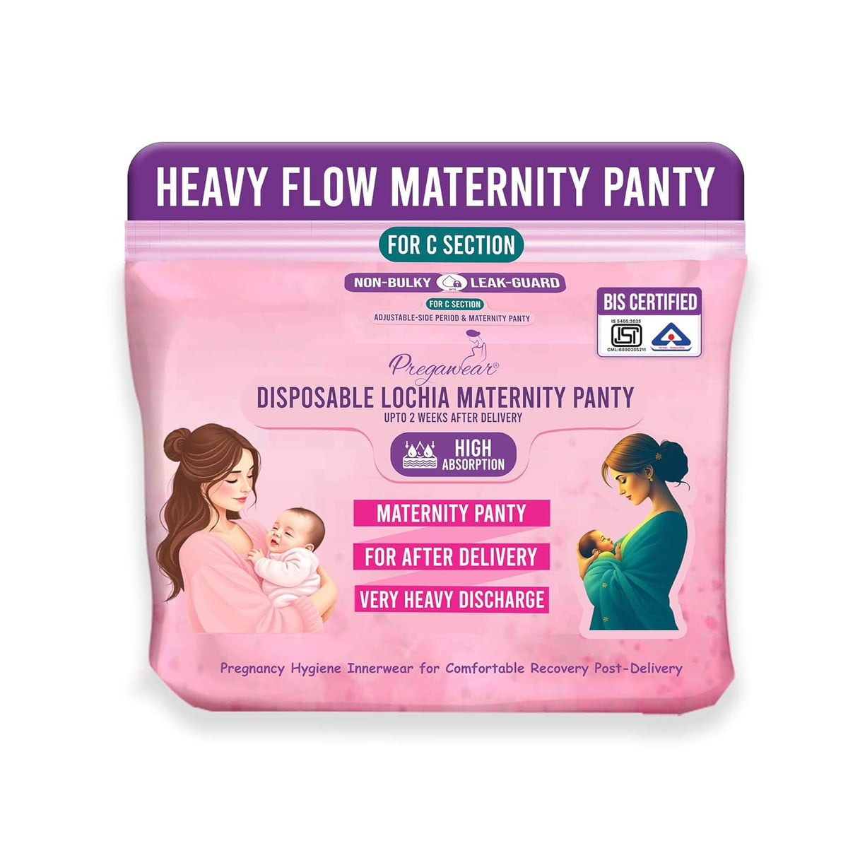 Pregawear Lochia Maternity C Section Panty|Heavy Flow Postpartum| Also for Normal DeliveryIDisposable Period Panties|Rash Free|Leak Proof Pads After Delivery|Overnight Protection|Toxic Free 4 pc-XL