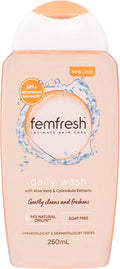 Femfresh Daily Intimate Wash - 250ml, pH & Microbiome Balanced, With Aloe Vera & Calendula Extracts, 94% Natural Origin Ingredients, Hypoallergenic & Soap-Free, Gentle Feminine Body Wash for Freshness