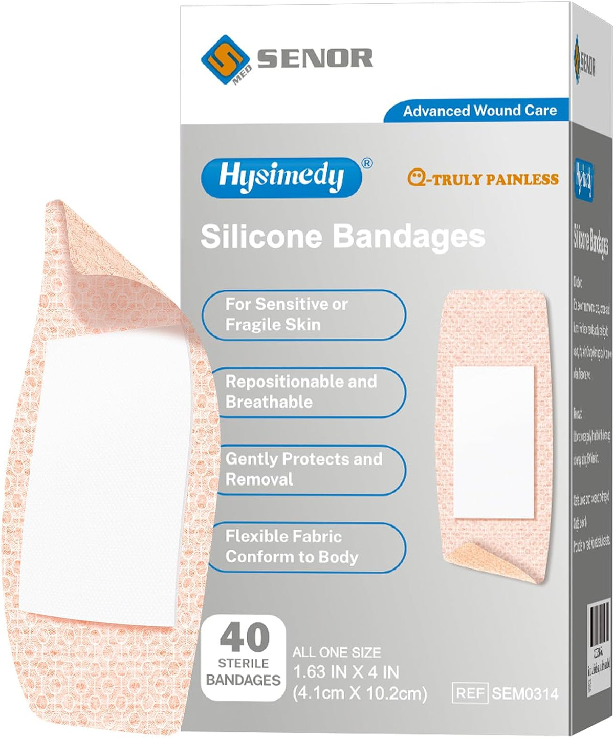 Hysimedy Silicone Bandages for Sensitive Skin 1.63x4 Inch Painless Removal