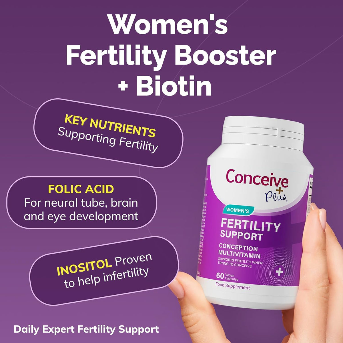 Conceive Plus Women's Fertility Support - Supports Menstrual Regularity & Hormonal Balance - Fertility Supplements for Women with Folate, Vitamin C, Zinc, & Inositol - Prenatal Vitamins - 60 Capsules