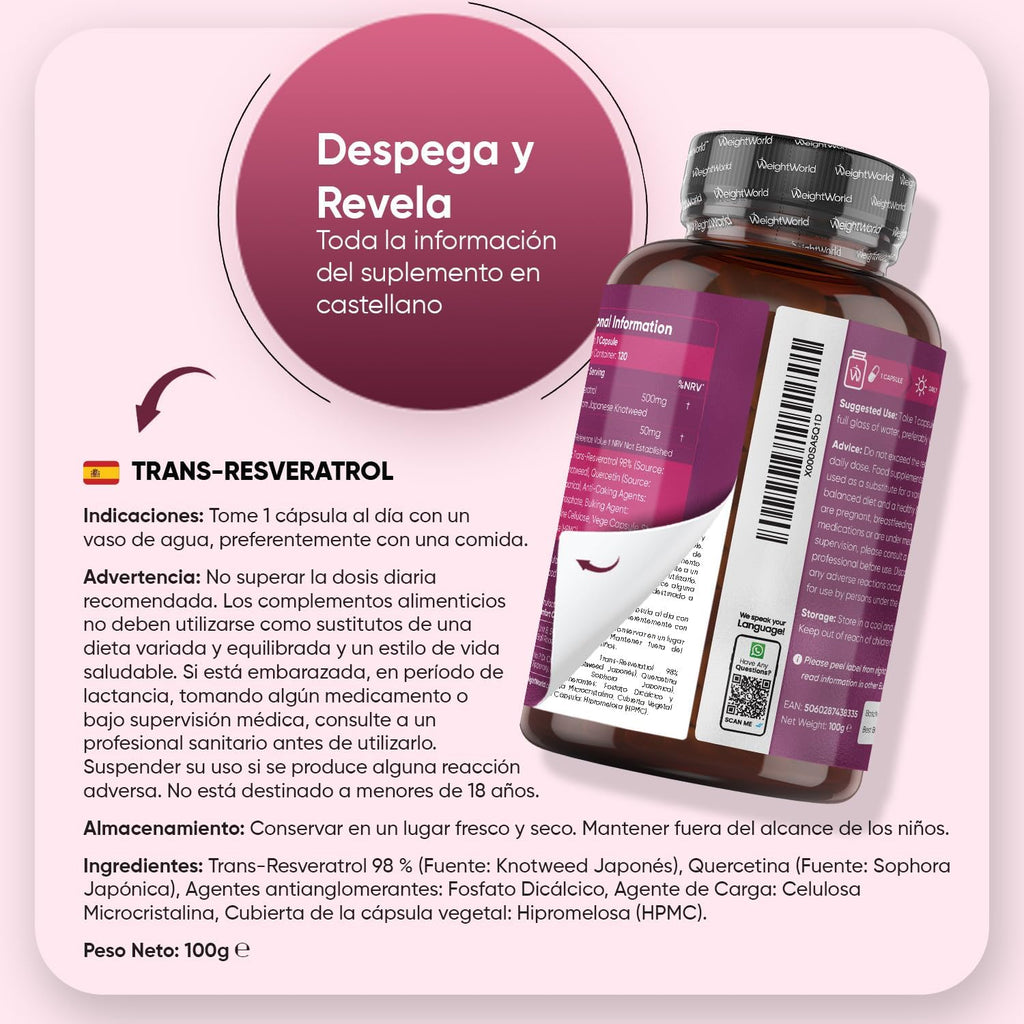 Trans Resveratrol with Quercetin 550mg - 120 Capsules of 98% Japanese Knotweed and Sophora Japonica - 4 Month Supply - Vegan and Gluten Free
