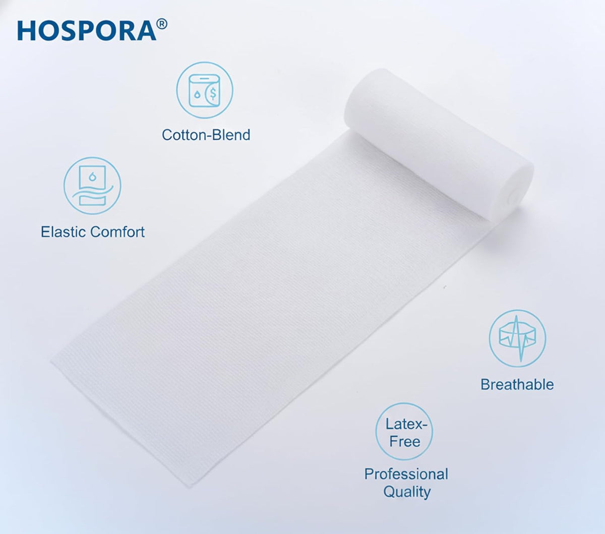 Hospora Medical Elastic Cotton Conforming Gauze Roll, 4 Inches, Individual Pack, First Aid Rolled Stretch Gauze, 24 Packs