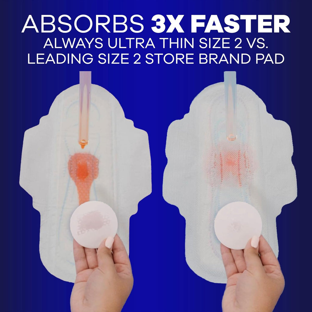 Always Ultra Thin Feminine Pads For Women, Size 5 Extra Heavy Overnight Absorbency, With Wings, Unscented, 24 Count
