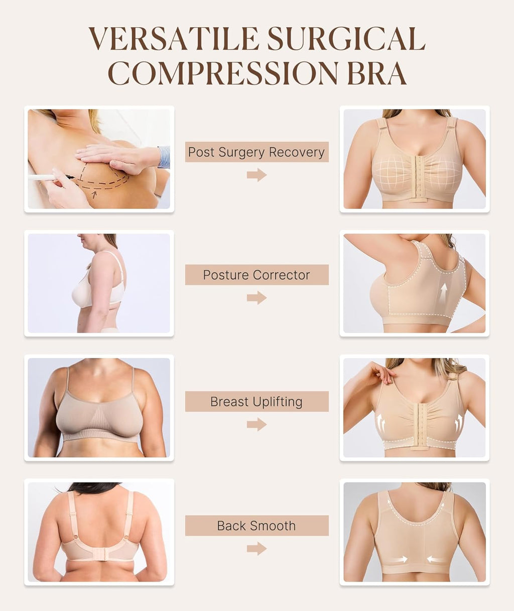 BRABIC Post Surgery Front Closure Bras for Women Full Coverage Compression Mastectomy Wireless Bra with Adjustable Straps