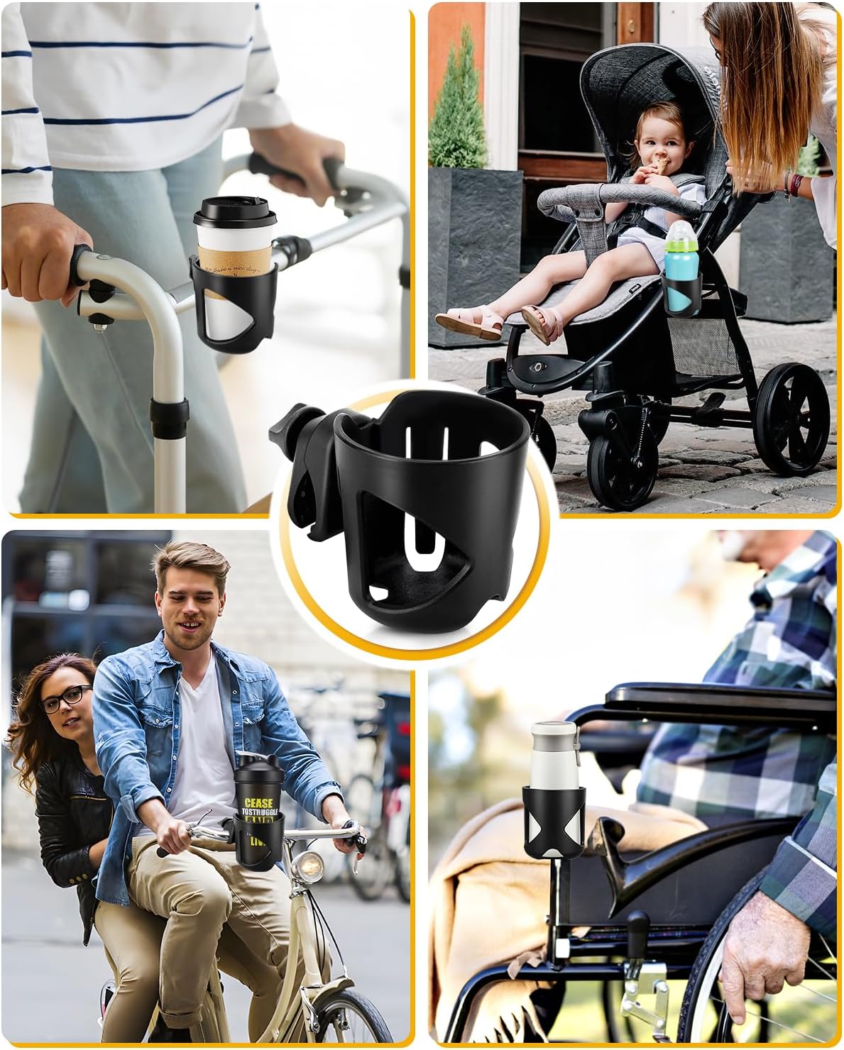 BUNDLEPRO Universal Stroller Cup Holder | Fits Bikes, Trolleys and Walkers, Compatible with Most Sizes of Drink Cups