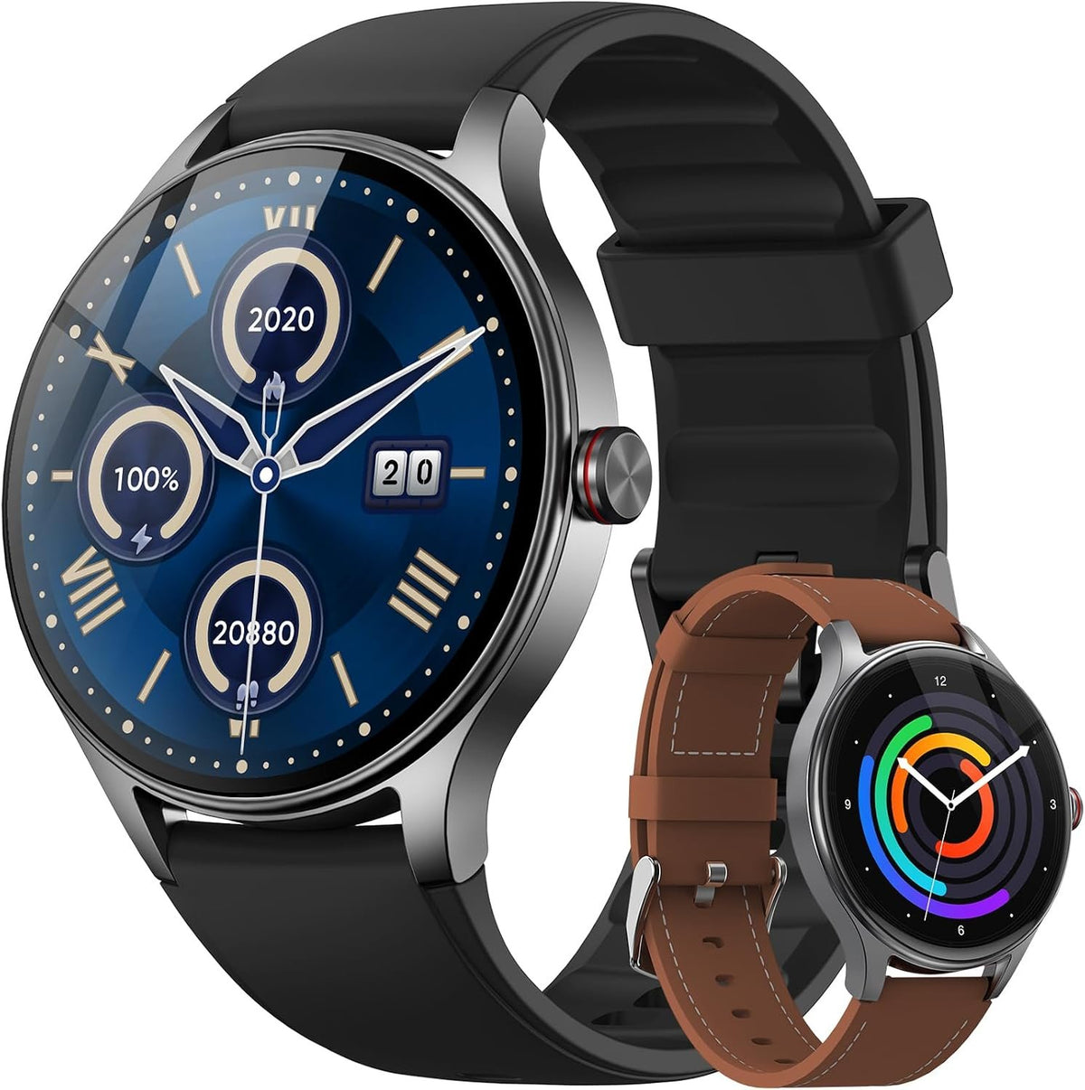 Fitpolo Smart Watch for Men Android & iPhone (2 Bands Jet Black)