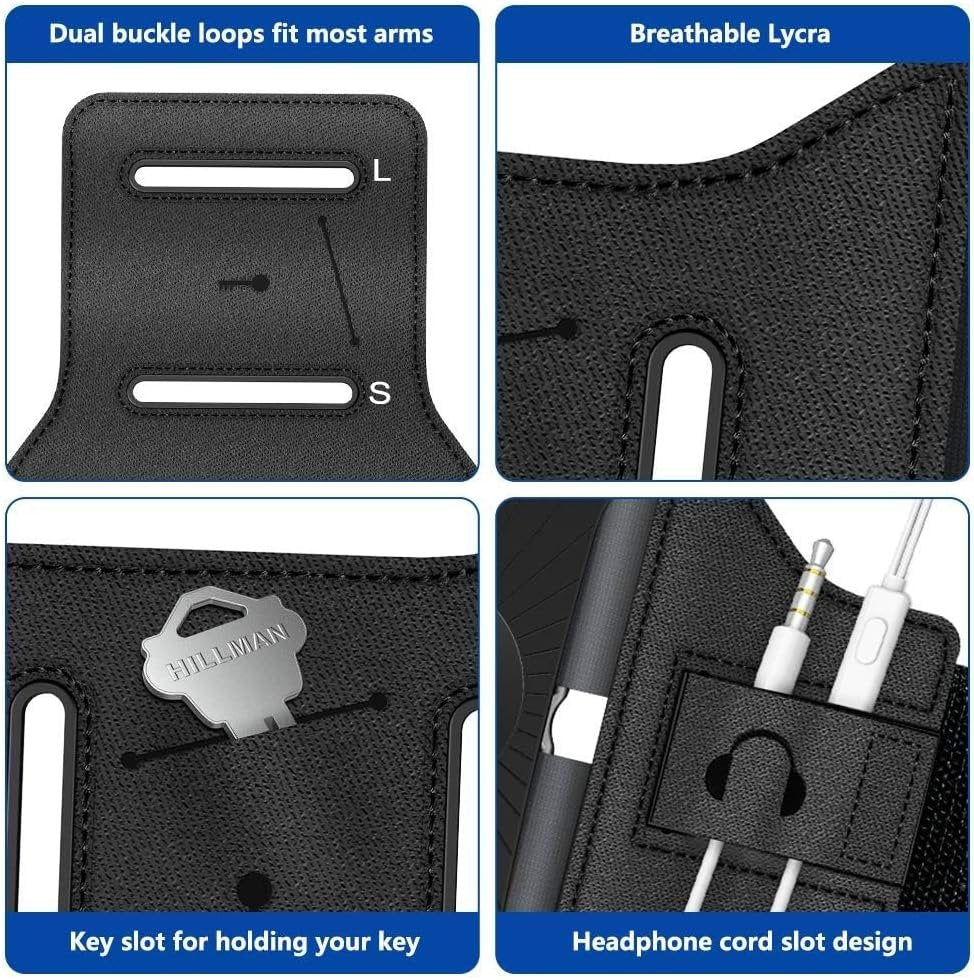 VUP Running Armband 360°Rotatable for iPhone 17/16/15/14/13/Pro Max/Pro/Mini/12/11/SE/Xs/XR/X/8/7/Plus, Fits All 4-6.7 Inch Smartphones, with Key Holder Phone Armband for Running Hiking Biking (Black)