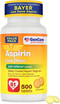 GenCare Low Dose Aspirin 81mg Enteric Coated Tablets, 500 Count | Compares to Bayer; daily low-dose aspirin for heart health, pain & fever relief, baby aspirin