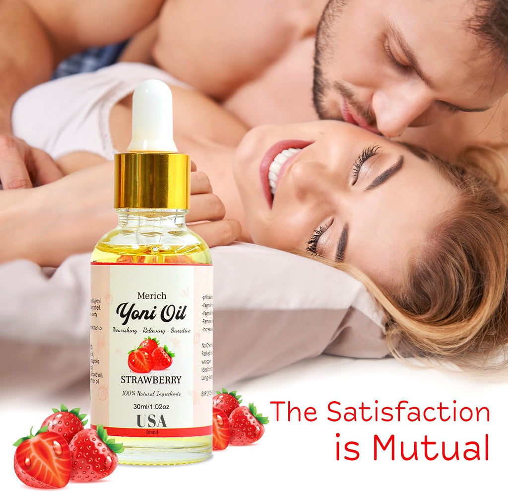 MERICH Natural Yoni Oil for Women | pH Balancing Vaginal Detox Oil, Strawberry | Rejuvenating Formula for Dark Spots & Ingrown Hair | Odor Eliminator & Gentle Cleansing Feminine Care | 1 oz