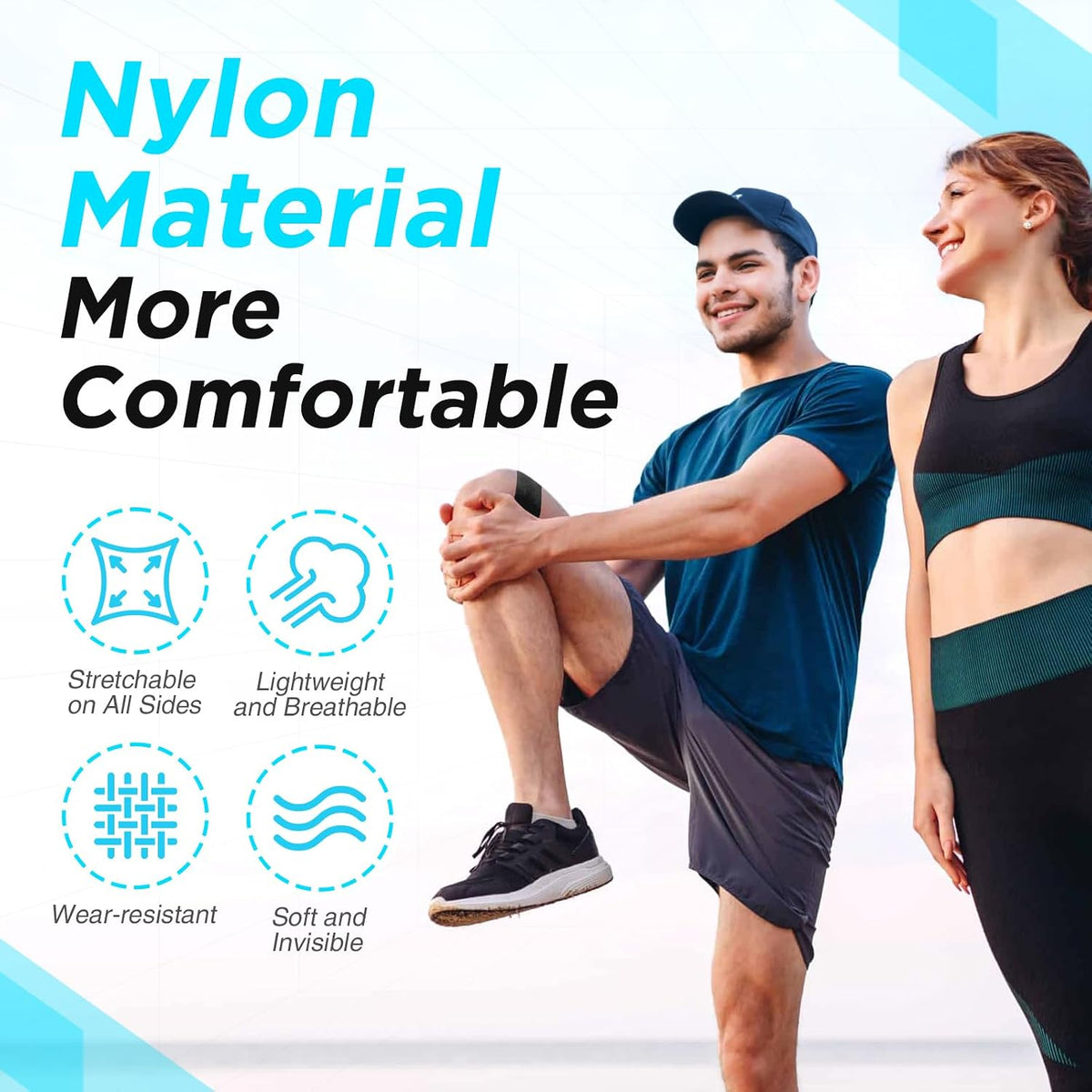 OK TAPE Kinesiology Tape for Knee,Precut 10 Pcs Stretchable on Four Sides | Nylon Waterproof Athletic Tape for Knee Support & Stability,Breathable and Hypoallergenic Black