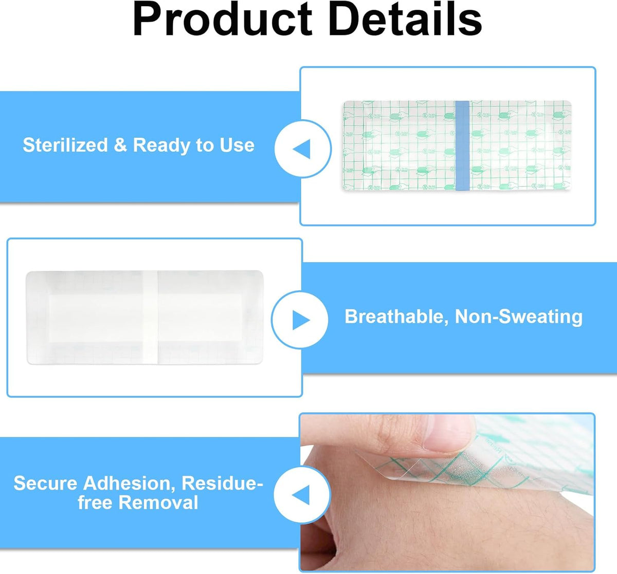 Large Sterile Wound Dressing Pads, 10 Pcs of 10x25cm Large Waterproof Adhesive Bandages, Absorbent Non-Woven Gauze for Post-Surgical Care C-Section Recovery Waterproof Wound Dressings for Secure Healing
