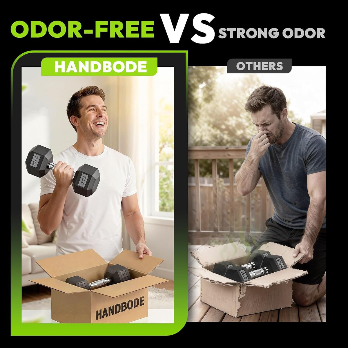 HANDBODE Rubber Coated Hex Dumbbell Set with Rack, 300-840 lb