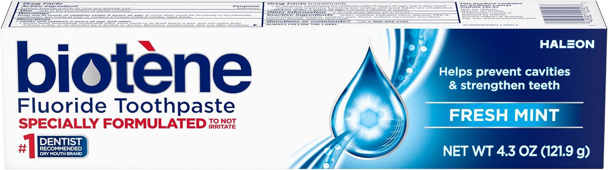 Biotene Fluoride Toothpaste for Dry Mouth Symptoms, Bad Breath Treatment and Cavity Prevention, Fresh Mint - 4.3 oz