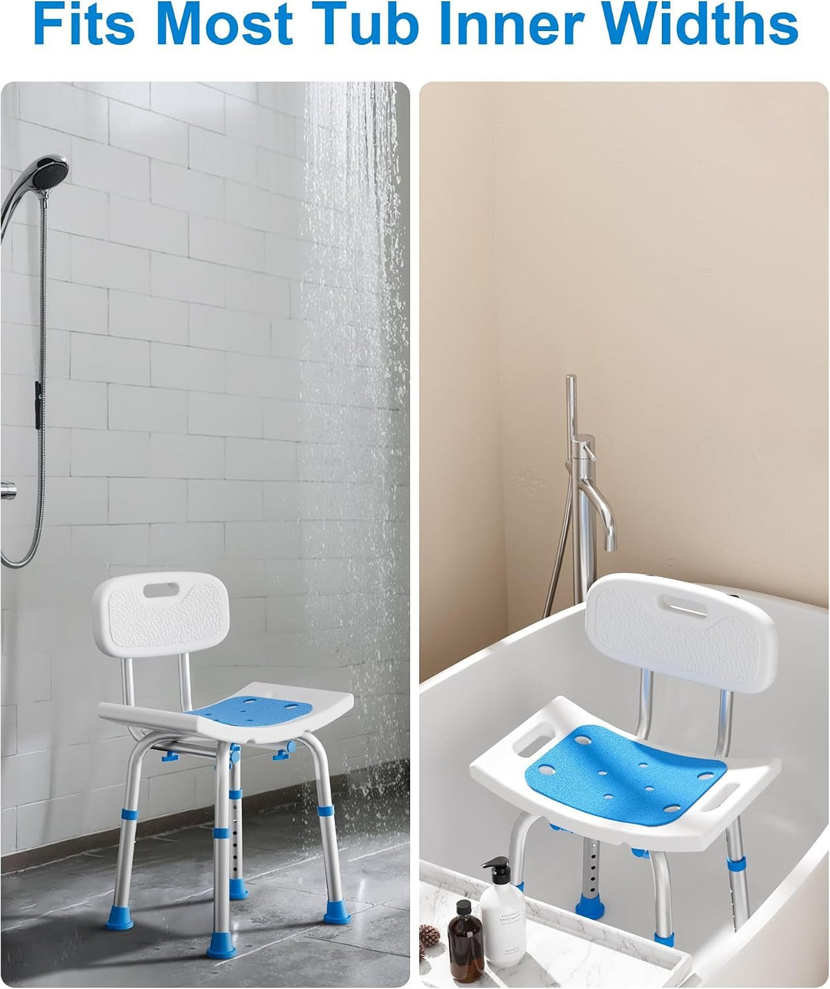 HOMLAND Shower Chair for Inside Shower with Removable Back, Aluminum Frame | Height Adjustable, Heavy Duty Bath Seat for Bathtub, Lightweight Safety Shower Stool for Seniors and Disabled