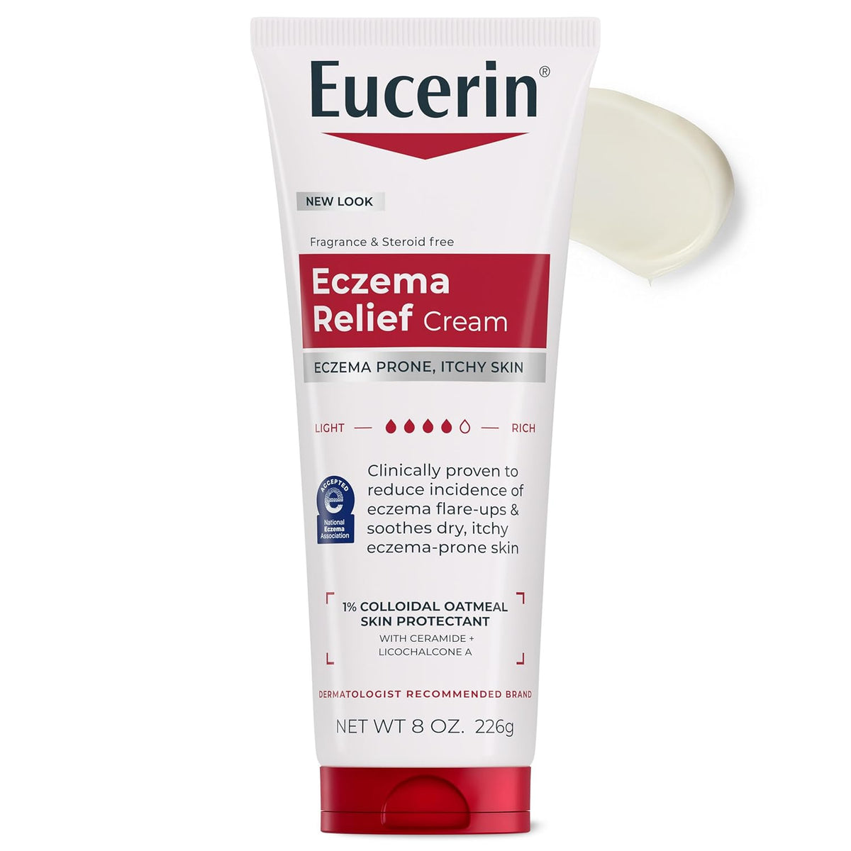 Eucerin Eczema Relief Body Cream with Colloidal Oatmeal, 8 OZ | Daily Eczema Cream, Soothes Eczema-Prone, Itchy Skin, Reduced Flare Ups, NEA Accepted, Fragrance Free, Steroid Free