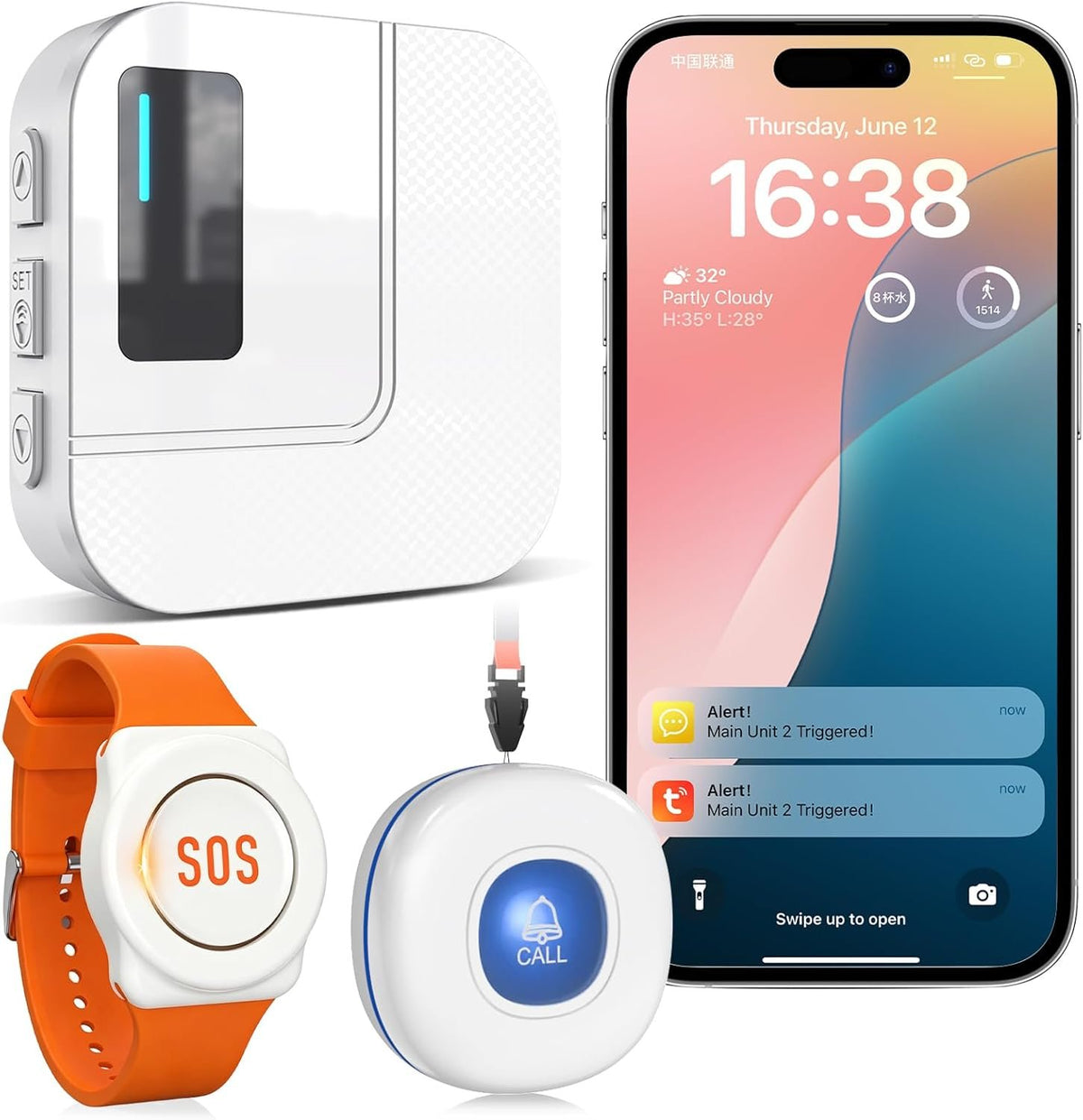 CallToU Wi-Fi Wireless Caregiver Pager Call Button for Elderly at Home , APP Emergency Alert for Seniors, Patients, and the Disabled with 1 Call Button, 1 Watch Button, 1 Receiver (2.4GHz Wi-Fi)