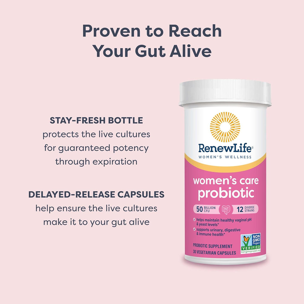 Renew Life Women's Probiotic Capsules, 50 Billion CFU Guaranteed, Supports pH Balance, Vaginal, Urinary, Digestive and Immune Health(2), L. Rhamnosus GG, Dairy, Soy and Gluten-Free, 60 Count