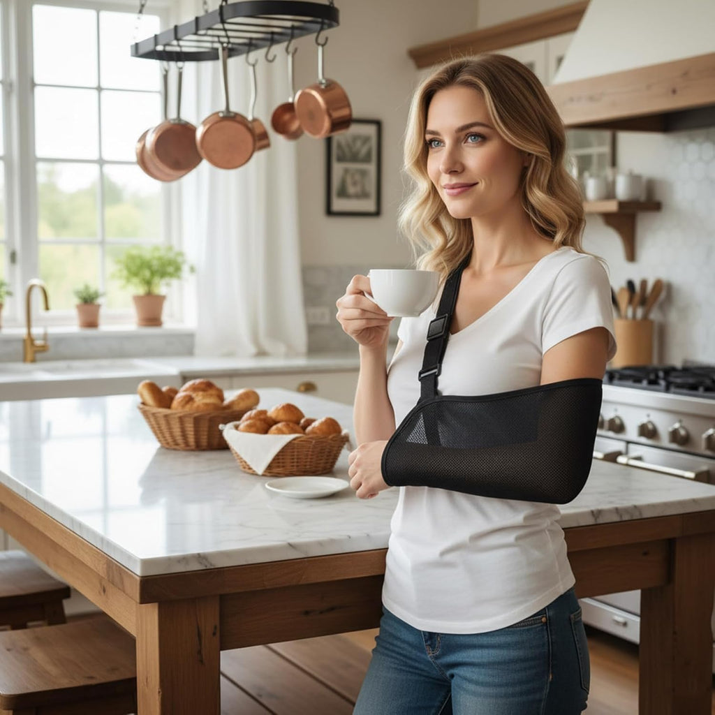 Arm Sling, Shoulder Support Brace for Injured Arm, Adjustable Black Arm Sling for Post-Surgery Recovery, Daily Activities
