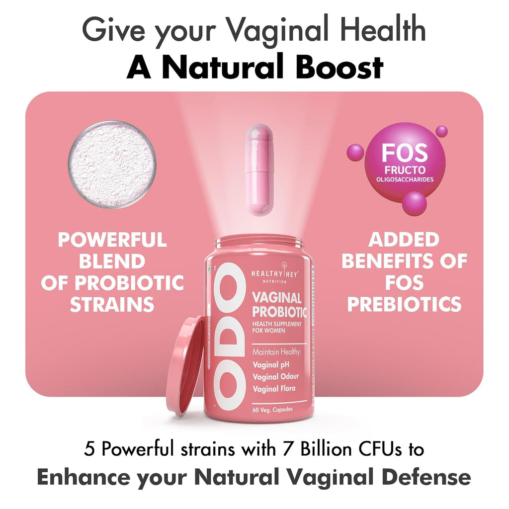 HealthyHey ODO Vaginal Probiotics for Women pH Balance with Prebiotics & Lactobacillus Probiotic Blend - Vaginal Health Supplement - Promote Healthy Vaginal Odor & Vaginal Flora - 60 Veg Capsules