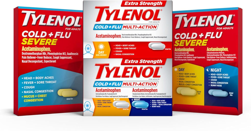 Tylenol Cold + Flu Severe Caplets, Acetaminophen, 24 ct | Fever Reducer, Pain Reliever, Cough Suppressant, Nasal Decongestant & Expectorant
