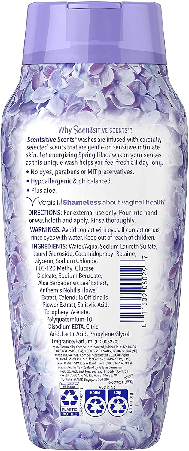 Vagisil Feminine Wash for Intimate Area Hygiene, Scentsitive Scents, pH Balanced and Gynecologist Tested, Spring Lilac, 12 oz (Pack of 3)