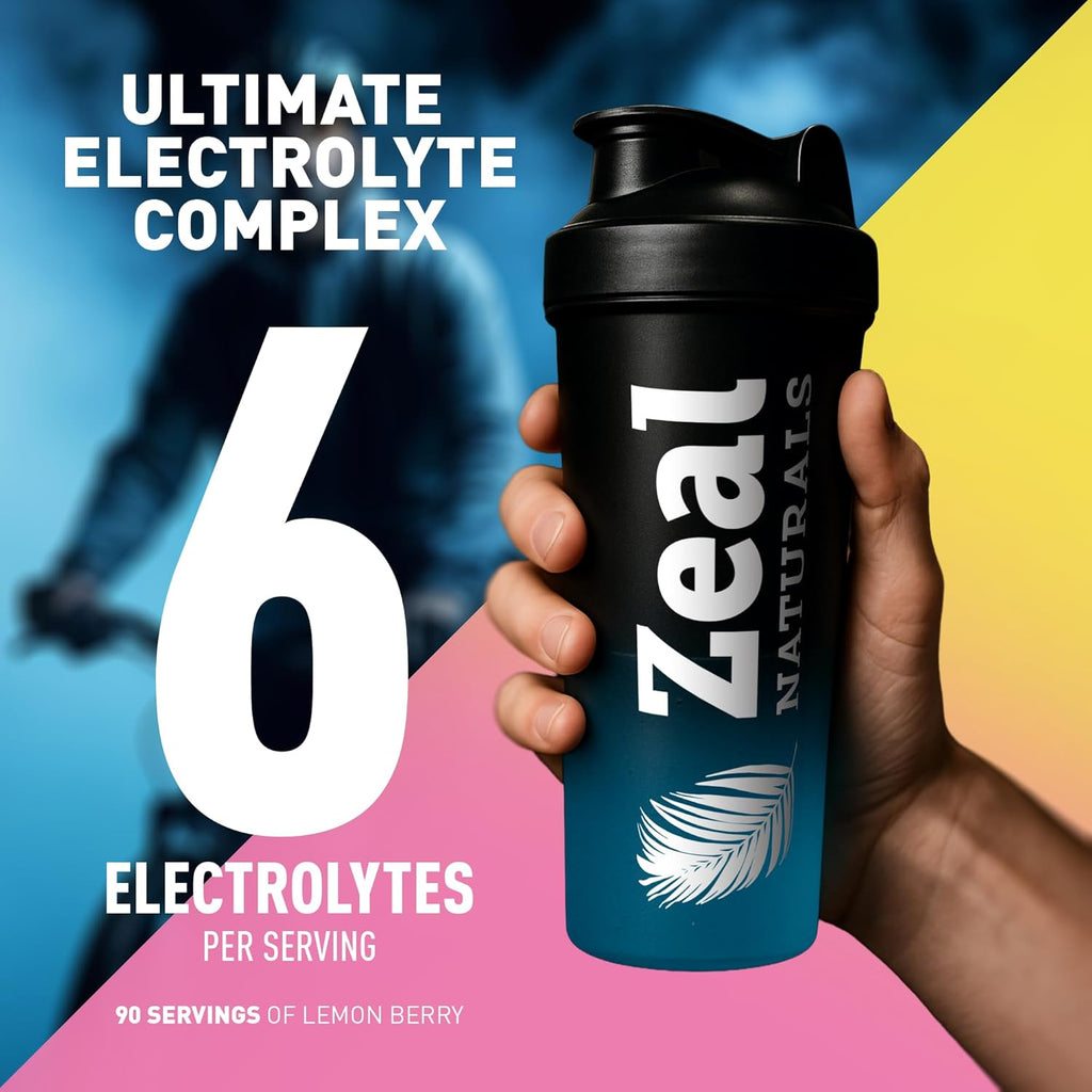 Zeal Naturals Electrolyte Powder - 90 Servings | Keto Electrolytes Powder | Zero Sugar, BCAAs, B-Vitamins | Potassium, Zinc, Magnesium | Hydration Powder Recovery Drink | Lemon Berry
