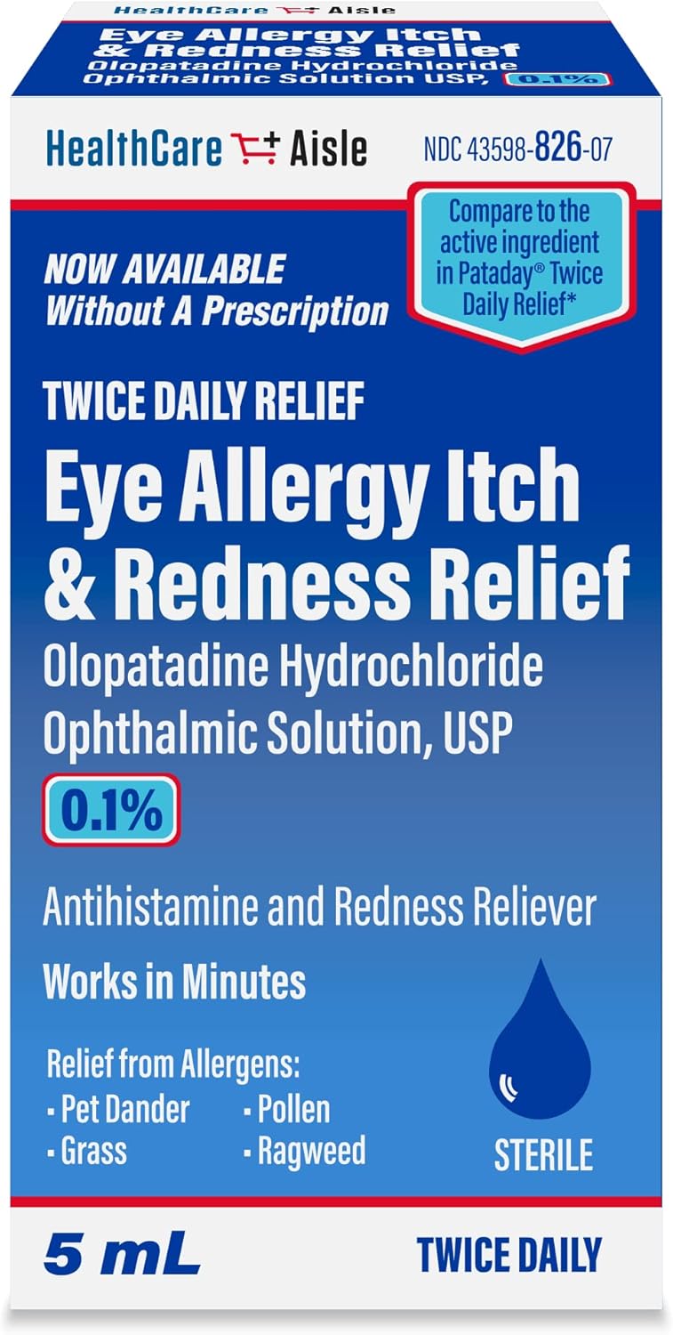 HealthCareAisle Eye Allergy Itch & Redness Relief, 0.1%, 5mL | Olopatadine Hydrochloride Ophthalmic Solution USP, Eye Allergy & Redness Relief Drops