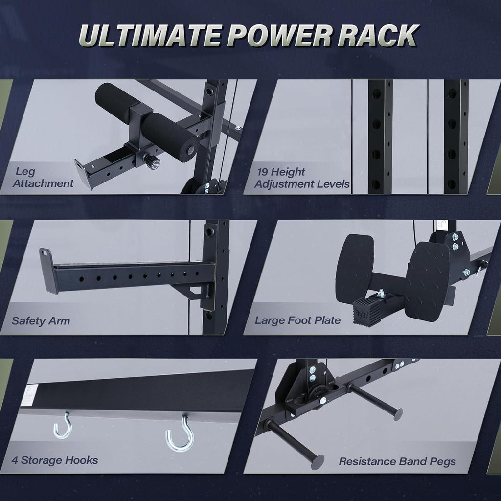 MAJOR FITNESS Drone3 Power Rack, 2500lbs Multi-Function Home Gym Squat Rack with Dual Pulley System, Pull-Up Bar & J-Hooks, Heavy-Duty Steel Frame for Maximum Stability & Strength Training