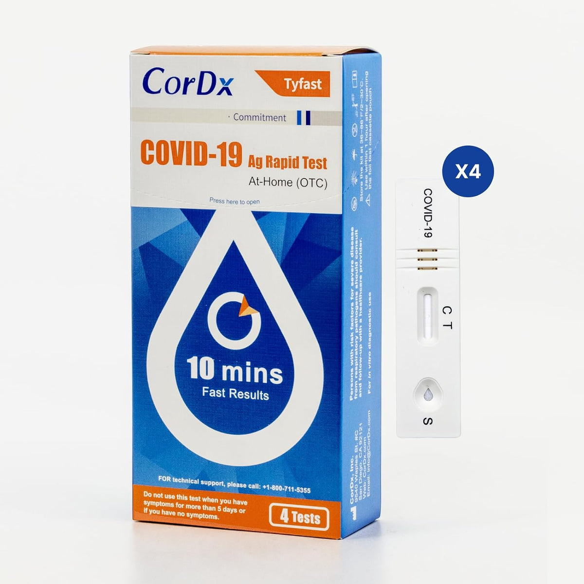 CorDx TyFast COVID-19 Rapid Antigen Test Kit, 10-Min Results, 4 Tests | Nasal Swab Self-Test, Easy-To-Use For Adults And Kids, EUA Authorized OTC, Portable For Travel And Home Use