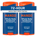 Mando Whole Body Deodorant For Men - Solid Stick - 2.6 oz, 2 pk - Pro Sport | 72 Hour Odor Control with Mandelic Acid. Use on underarms, chest, feet & below the best. Aluminum Free & Baking Soda Free