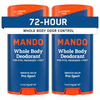 Mando Whole Body Deodorant For Men - Solid Stick - 2.6 oz, 2 pk - Pro Sport | 72 Hour Odor Control with Mandelic Acid. Use on underarms, chest, feet & below the best. Aluminum Free & Baking Soda Free