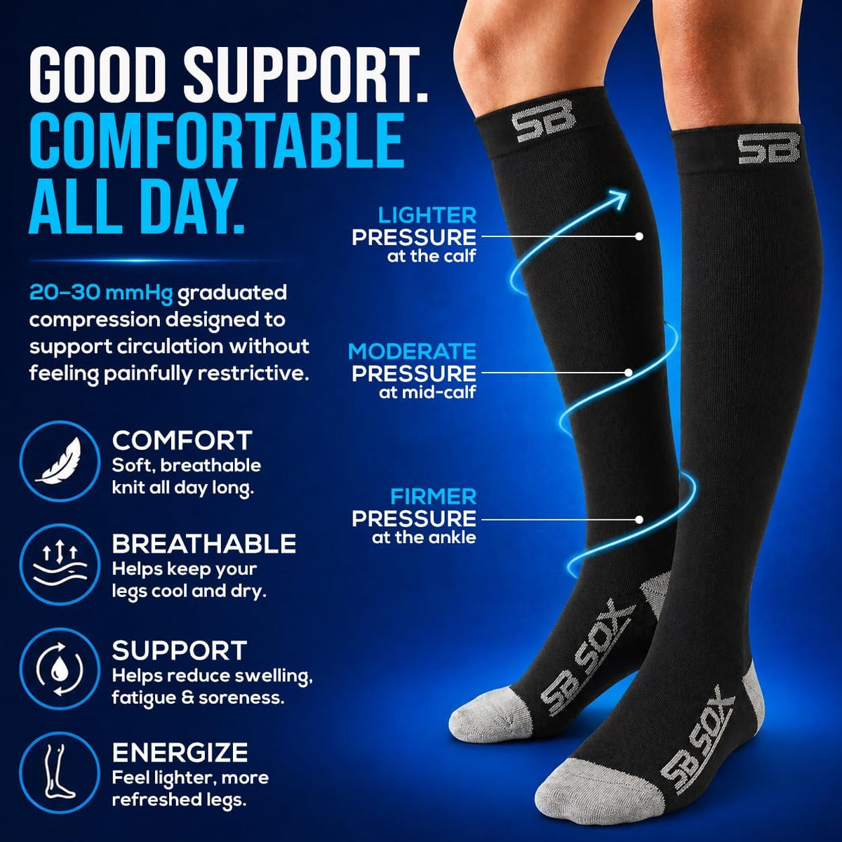 SB SOX Compression Socks for Men & Women (20-30mmHg) | Best Quality Compression Socks for Flying, Medical, Sports, Wide Calf Fit, Pregnancy, and Daily Wear. Trusted since 2016.