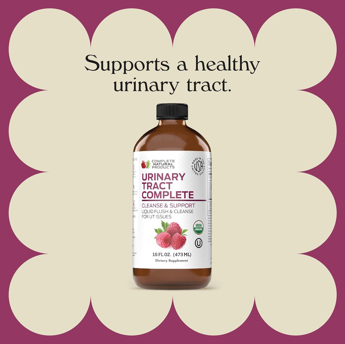 Complete Natural Urinary Tract Complete 12oz - Liquid Supplement for Urinary Tract Health with Organic Cranberry, D-Mannose, Beet Root, Fennel Seed, and Turmeric