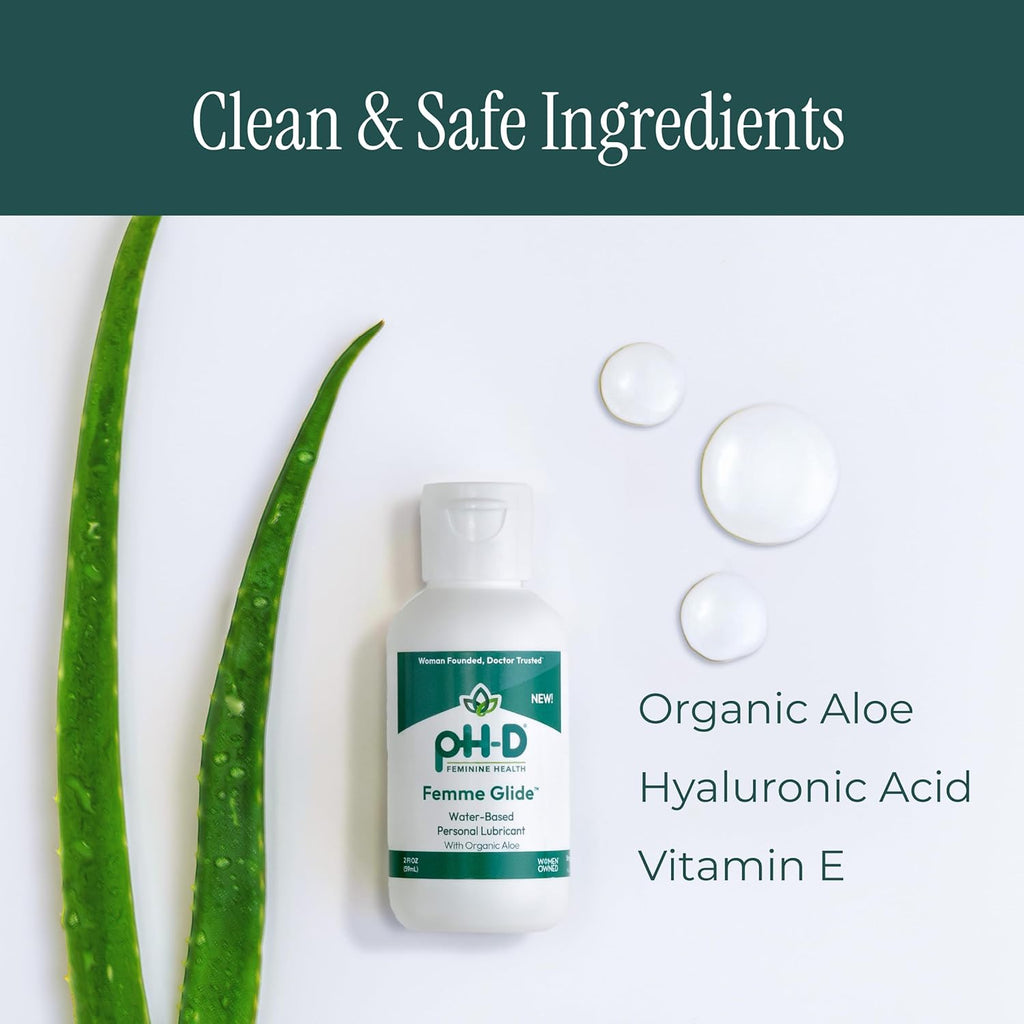 pH-D Feminine Health Femme Glide Personal Lubricant | Water-Based Hydrating Formula Including Organic Aloe Vera, Vitamin E & Hyaluronic Acid, 2oz