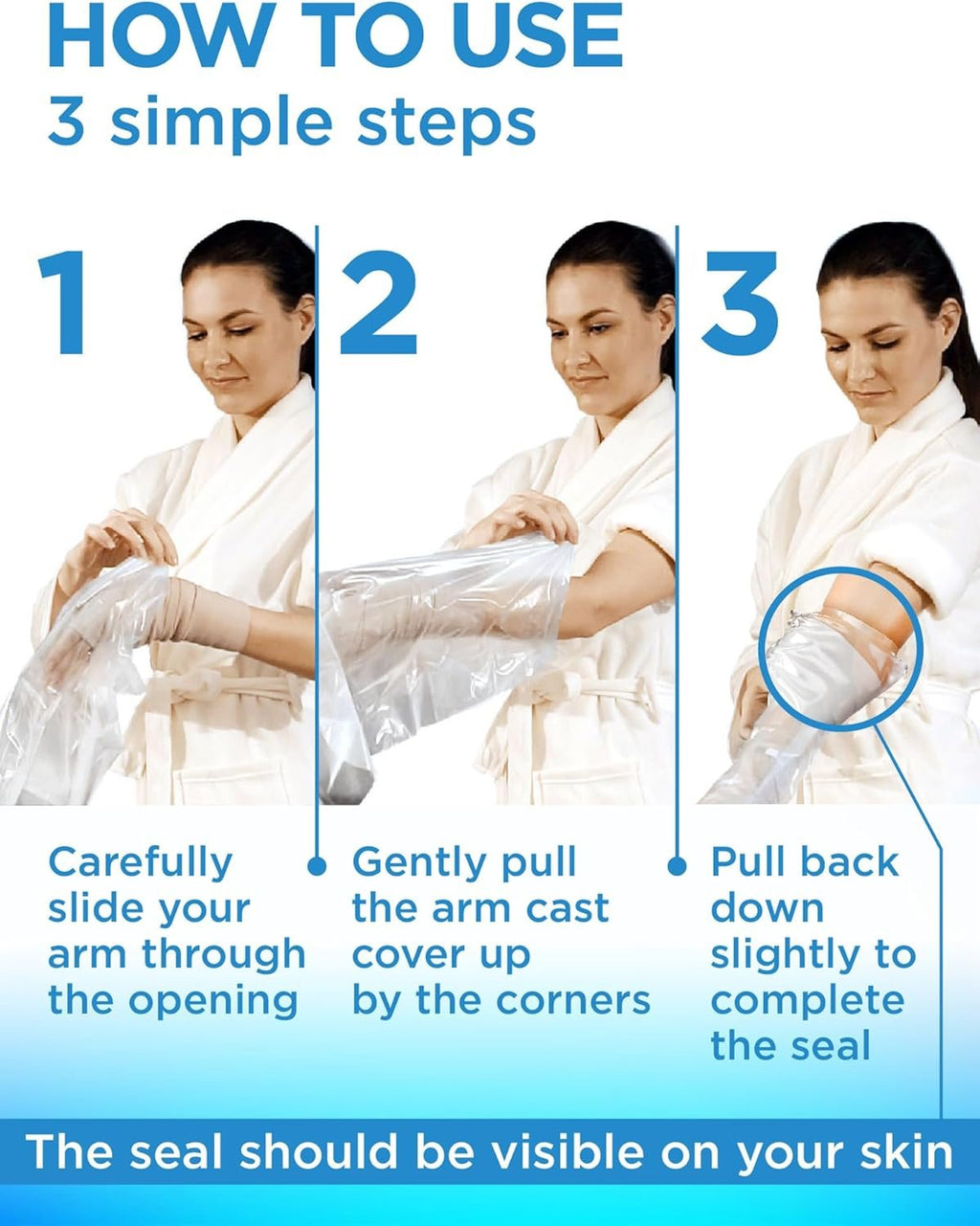 100% Waterproof Cast Covers for Shower Arm - 3pk - Tight Seal - Reusable | Adult Half Arm Cast Protectors - Hand, Wrist, Elbow - After Surgery Bandage and Dressing Cast Bag for Wounds and Burns